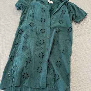 LOFT Teal Eyelet Blouse